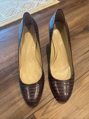 Classic Women's Grey Croc-Embossed Heels Vintage Ann Taylor
